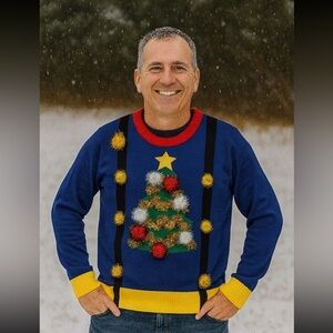 Ugly Christmas Tree Sweater Suspenders Mens Size Large